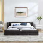Letto a piattaforma imbottito Queen Size con tessuto spesso in ciniglia, telaio solido e testiera, GRIGIO SCURO