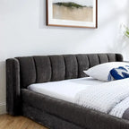 Letto a piattaforma imbottito Queen Size con tessuto spesso in ciniglia, telaio solido e testiera, GRIGIO SCURO