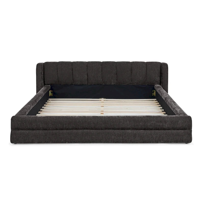 Letto a piattaforma imbottito Queen Size con tessuto spesso in ciniglia, telaio solido e testiera, GRIGIO SCURO