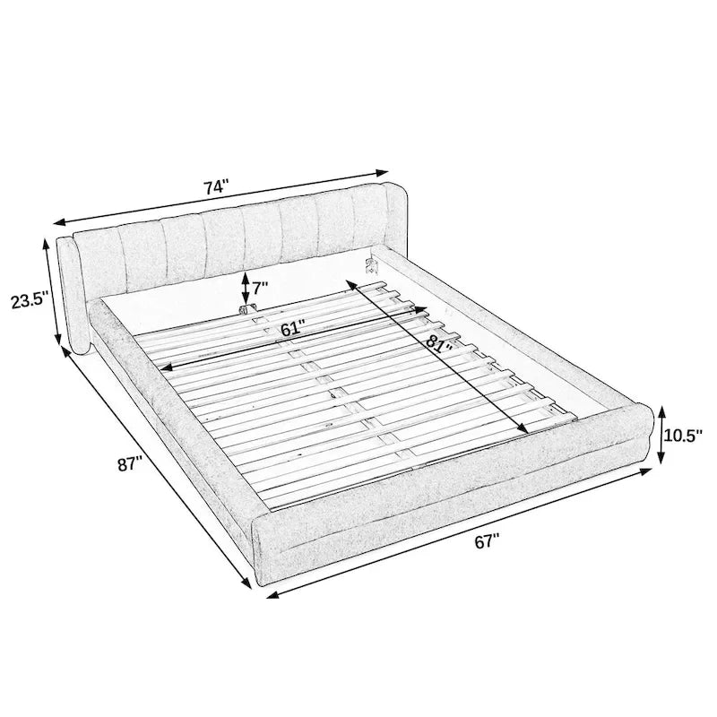 Letto a piattaforma imbottito Queen Size con tessuto spesso in ciniglia, telaio solido e testiera, GRIGIO SCURO