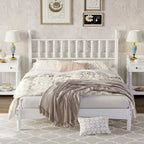 Letto a piattaforma Queen Retro con testiera a forma di zucca e struttura in legno massello