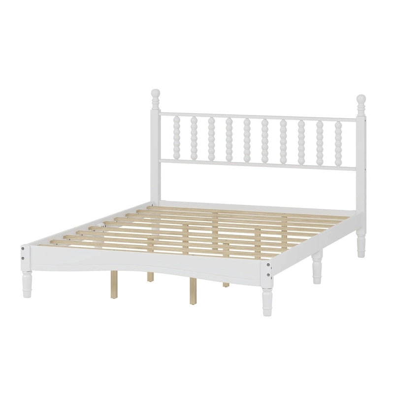 Letto a piattaforma Queen Retro con testiera a forma di zucca e struttura in legno massello