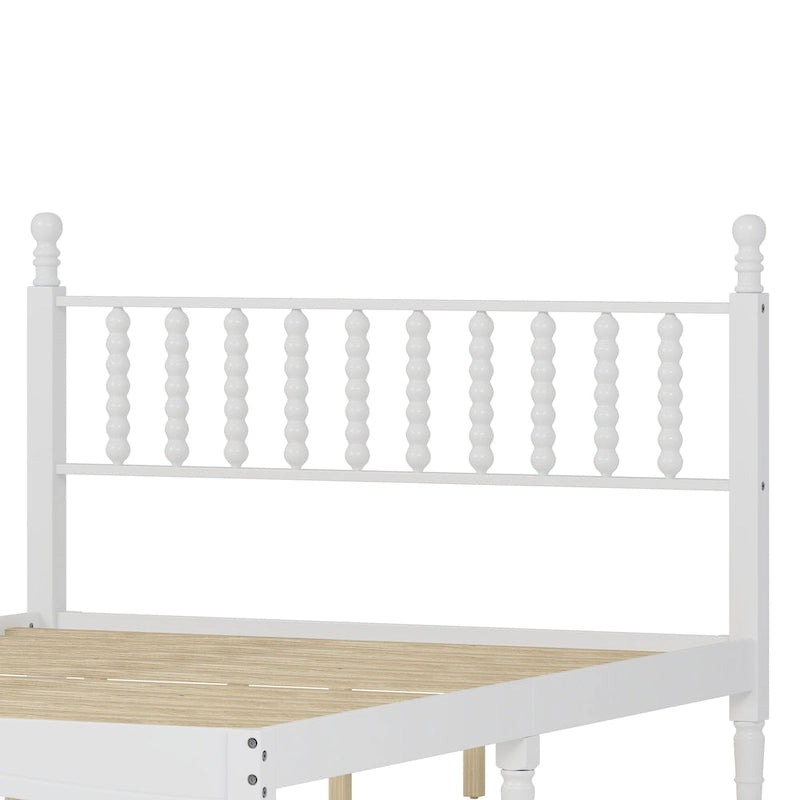 Letto a piattaforma Queen Retro con testiera a forma di zucca e struttura in legno massello