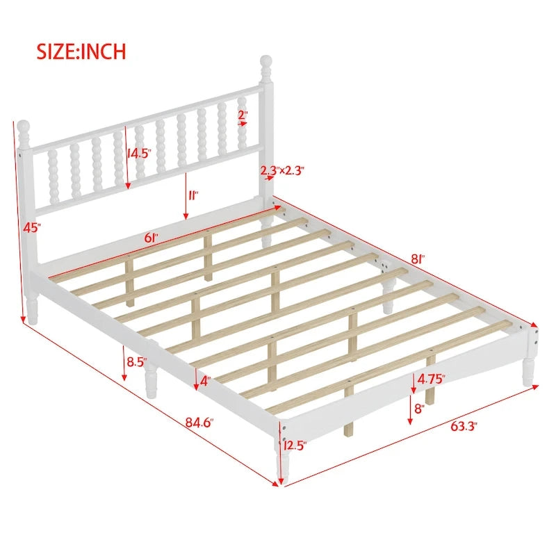 Letto a piattaforma Queen Retro con testiera a forma di zucca e struttura in legno massello