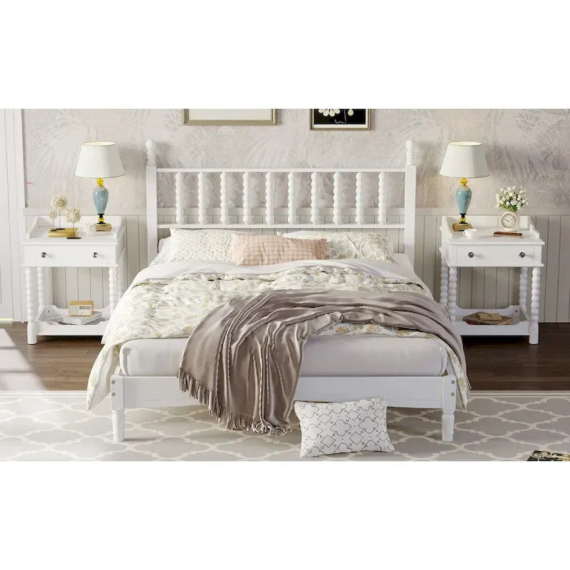 Letto a piattaforma Queen Retro con testiera a forma di zucca e struttura in legno massello