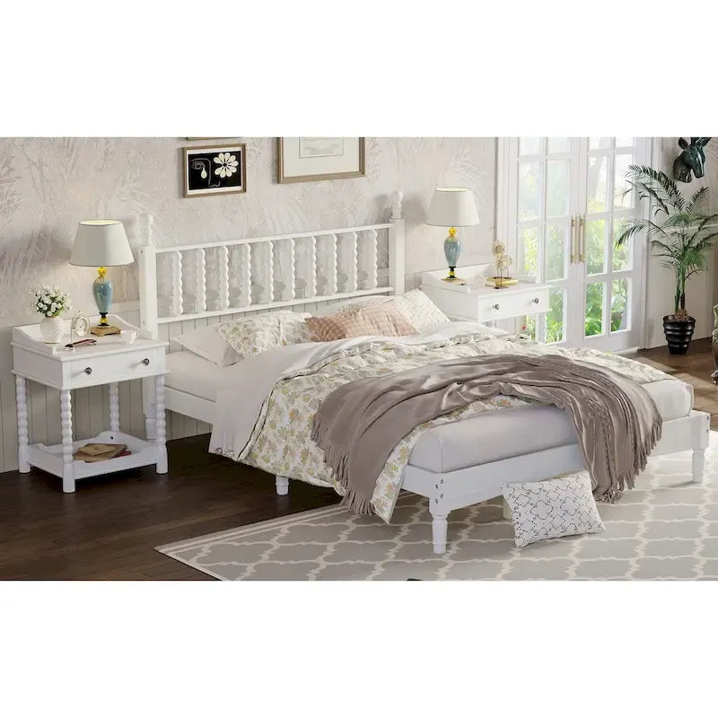 Letto a piattaforma Queen Retro con testiera a forma di zucca e struttura in legno massello