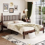 Letto a piattaforma Queen Retro con testiera a forma di zucca e struttura in legno massello