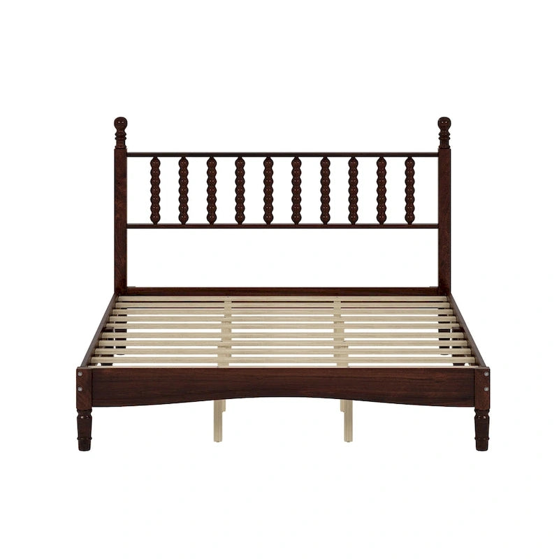 Letto a piattaforma Queen Retro con testiera a forma di zucca e struttura in legno massello