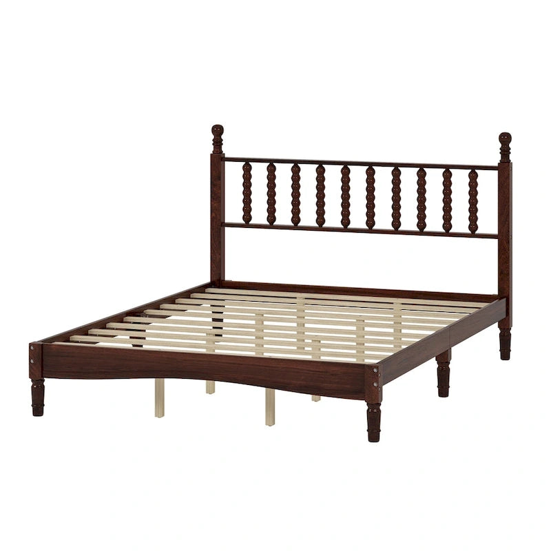 Letto a piattaforma Queen Retro con testiera a forma di zucca e struttura in legno massello