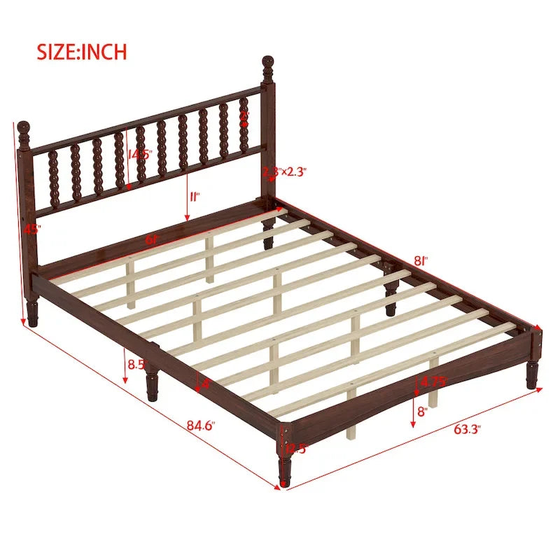 Letto a piattaforma Queen Retro con testiera a forma di zucca e struttura in legno massello