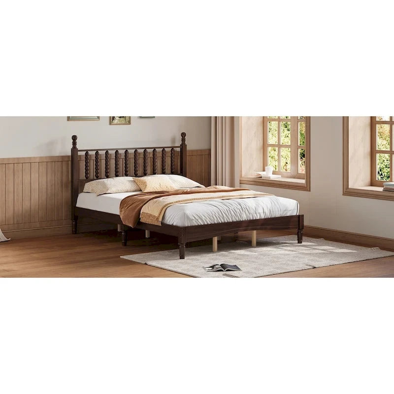 Letto a piattaforma Queen Retro con testiera a forma di zucca e struttura in legno massello