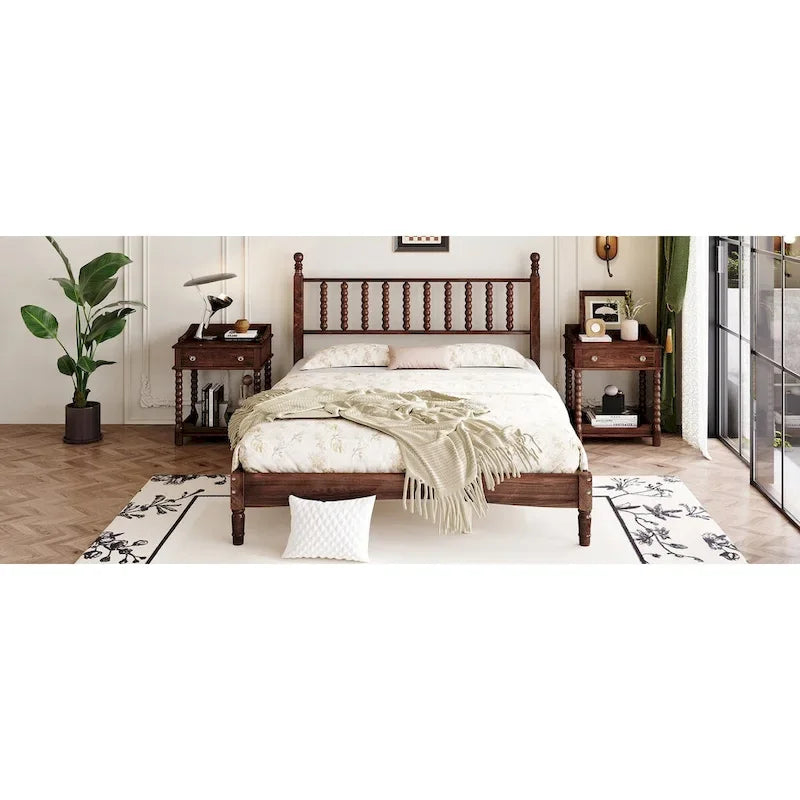 Letto a piattaforma Queen Retro con testiera a forma di zucca e struttura in legno massello