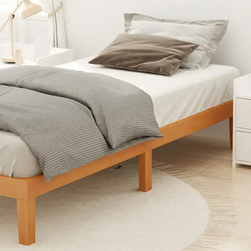 Letto a piattaforma in legno massello per materasso singolo con capacità di 450 kg e contenitore