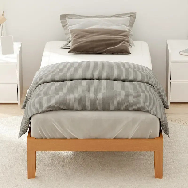 Letto a piattaforma in legno massello per materasso singolo con capacità di 450 kg e contenitore