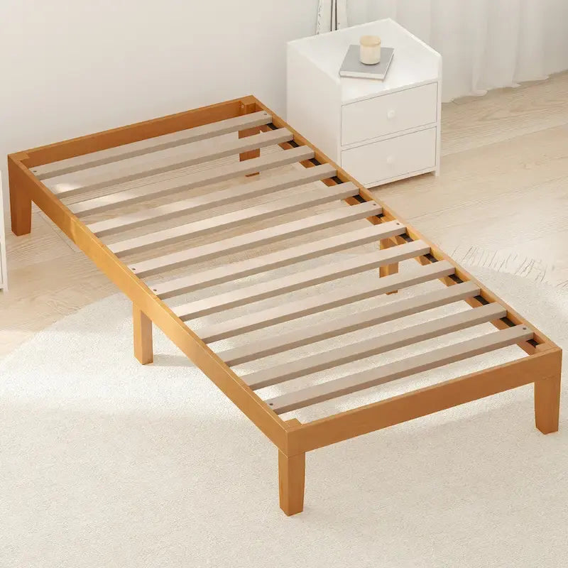 Letto a piattaforma in legno massello per materasso singolo con capacità di 450 kg e contenitore