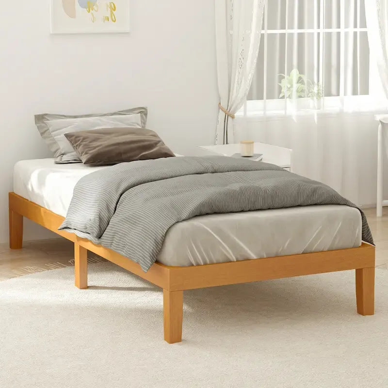 Letto a piattaforma in legno massello per materasso singolo con capacità di 450 kg e contenitore