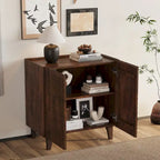 Mobiletto rustico in legno, design scanalato, ripiano regolabile, contenitore