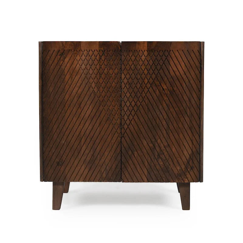 Mobiletto rustico in legno, design scanalato, ripiano regolabile, contenitore