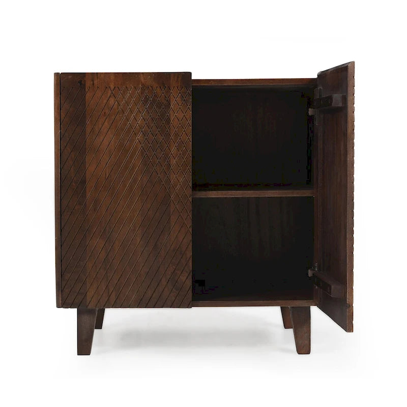 Mobiletto rustico in legno, design scanalato, ripiano regolabile, contenitore