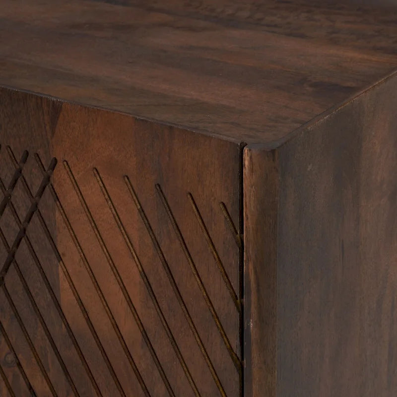 Mobiletto rustico in legno, design scanalato, ripiano regolabile, contenitore