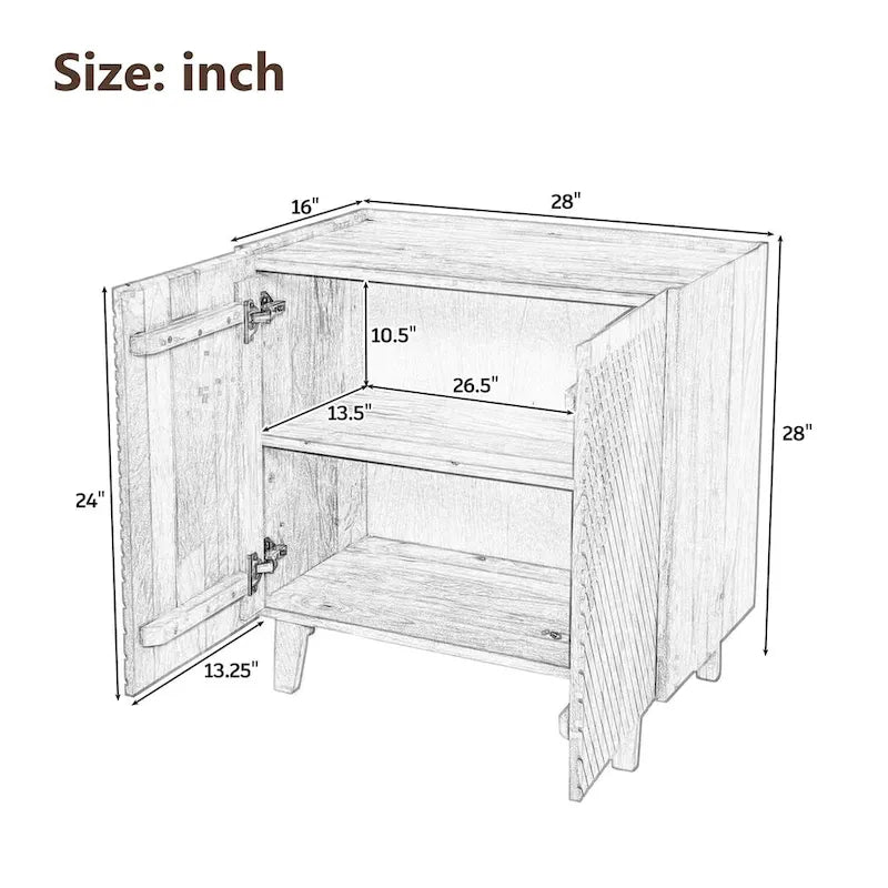 Mobiletto rustico in legno, design scanalato, ripiano regolabile, contenitore