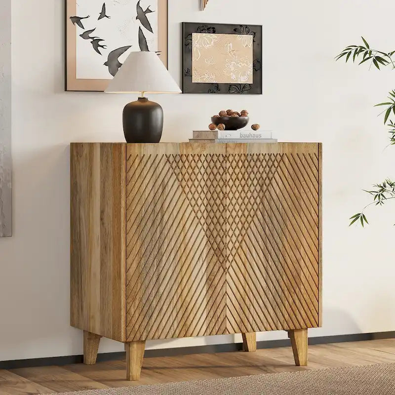 Mobiletto rustico in legno, design scanalato, ripiano regolabile, contenitore