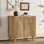Mobiletto rustico in legno, design scanalato, ripiano regolabile, contenitore