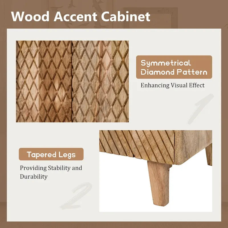 Mobiletto rustico in legno, design scanalato, ripiano regolabile, contenitore