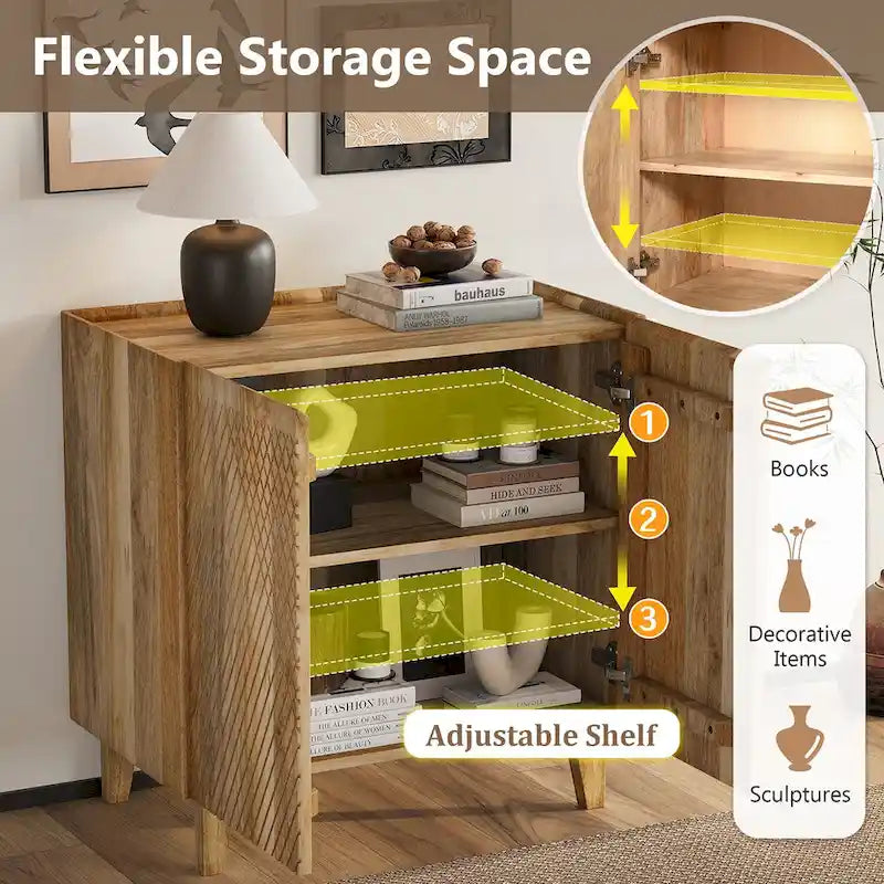 Mobiletto rustico in legno, design scanalato, ripiano regolabile, contenitore