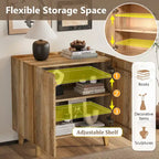Mobiletto rustico in legno, design scanalato, ripiano regolabile, contenitore