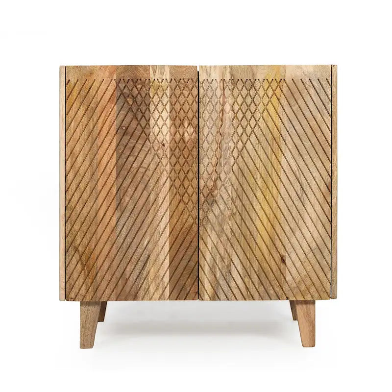 Mobiletto rustico in legno, design scanalato, ripiano regolabile, contenitore