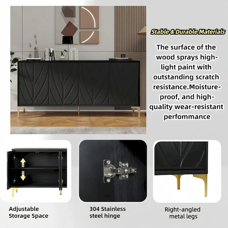 Credenza a 4 ante senza maniglie per sala da pranzo e soggiorno
