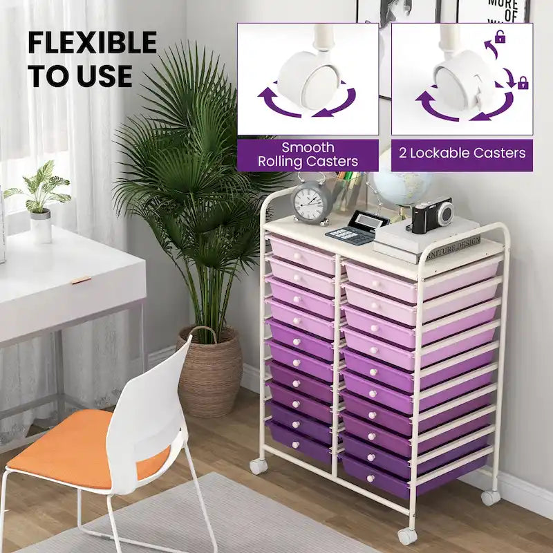 Carrello portatutto a 20 cassetti su ruote per arte e artigianato | Telaio in acciaio | 63,5x38x89 cm