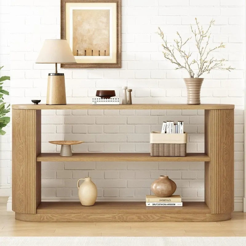 Consolle da Ingresso Moderna Sottile da 149,6 cm con Ripiano Aperto | Tavolo da Divano Multifunzione