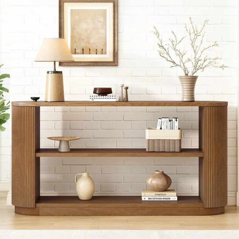 Consolle da Ingresso Moderna Sottile da 149,6 cm con Ripiano Aperto | Tavolo da Divano Multifunzione