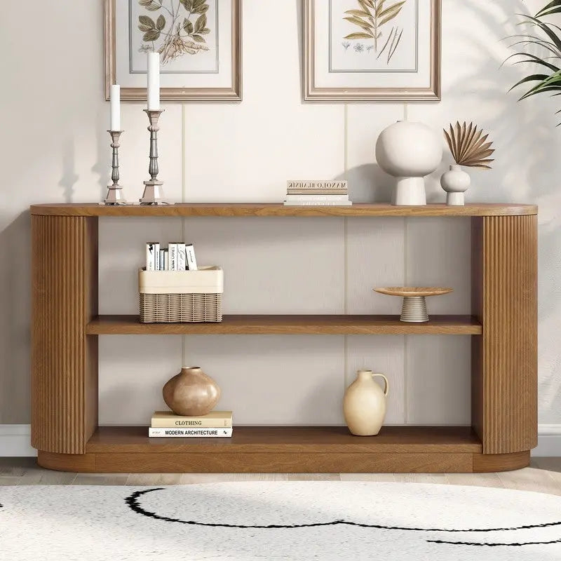 Consolle da Ingresso Moderna Sottile da 149,6 cm con Ripiano Aperto | Tavolo da Divano Multifunzione