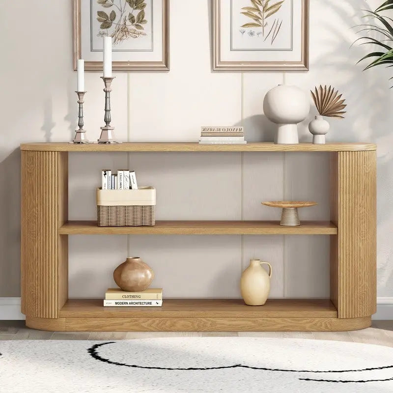 Consolle da Ingresso Moderna Sottile da 149,6 cm con Ripiano Aperto | Tavolo da Divano Multifunzione