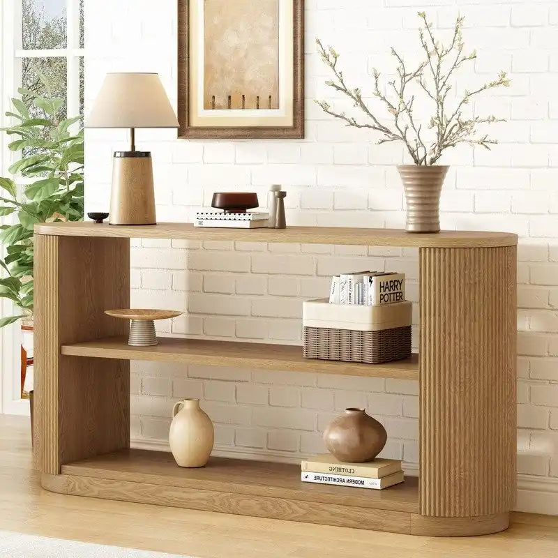 Consolle da Ingresso Moderna Sottile da 149,6 cm con Ripiano Aperto | Tavolo da Divano Multifunzione