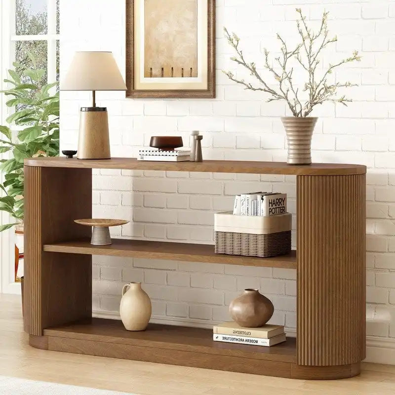 Consolle da Ingresso Moderna Sottile da 149,6 cm con Ripiano Aperto | Tavolo da Divano Multifunzione