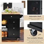 Carrello da cucina con piano in legno di caucciù, isola cucina mobile su ruote con contenitore e 5 cassetti, lunghezza 53 pollici (sgabello escluso)
