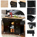 Carrello da cucina con piano in legno di caucciù, isola cucina mobile su ruote con contenitore e 5 cassetti, lunghezza 53 pollici (sgabello escluso)