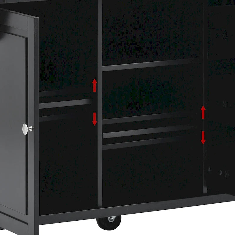 Carrello da cucina con piano in legno di caucciù, isola cucina mobile su ruote con contenitore e 5 cassetti, lunghezza 53 pollici (sgabello escluso)