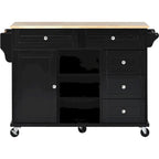 Carrello da cucina con piano in legno di caucciù, isola cucina mobile su ruote con contenitore e 5 cassetti, lunghezza 53 pollici (sgabello escluso)