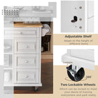 Carrello da cucina con piano in legno di caucciù, isola cucina mobile su ruote con contenitore e 5 cassetti, lunghezza 53 pollici (sgabello escluso)