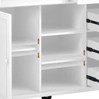 Carrello da cucina con piano in legno di caucciù, isola cucina mobile su ruote con contenitore e 5 cassetti, lunghezza 53 pollici (sgabello escluso)