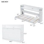 Twin XL Size Murphy Bed with Desk & LED Light, Solid Wood Bed Frame with USB Charging Station, for Small Spaces and Home Offices