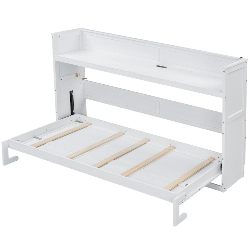 Letto a scomparsa Twin XL con scrivania e luce LED, struttura in legno massello con stazione di ricarica USB, per piccoli spazi e uffici domestici