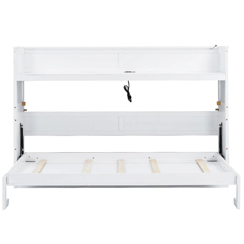 Letto a scomparsa Twin XL con scrivania e luce LED, struttura in legno massello con stazione di ricarica USB, per piccoli spazi e uffici domestici