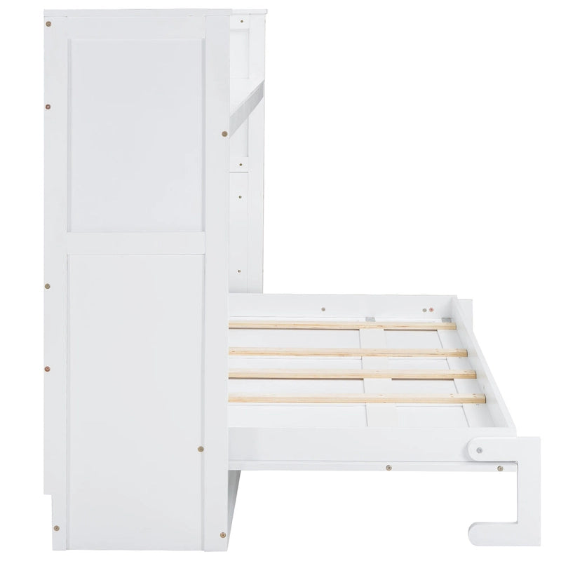 Letto a scomparsa Twin XL con scrivania e luce LED, struttura in legno massello con stazione di ricarica USB, per piccoli spazi e uffici domestici