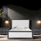 Letto a pannelli in tessuto in legno massello classico moderno | Grigio chiaro | King e Queen | 450 kg